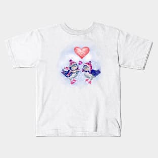 valentine's day, northern birds and heart Kids T-Shirt